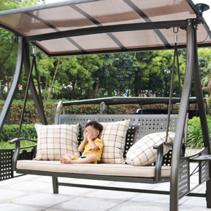 Outdoor rattan swing rainproof swing outdoor cradle chair solar double three person swing with light