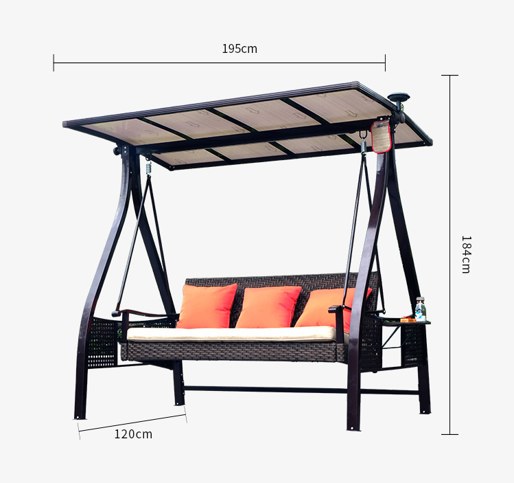 Outdoor rattan swing rainproof swing outdoor cradle chair solar double three person swing with light