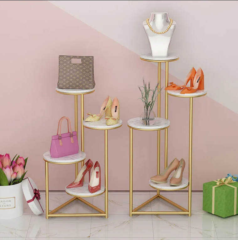 Shoe store floor-to-ceiling window bag/shoe rack gold iron clothing store display rack storage rack