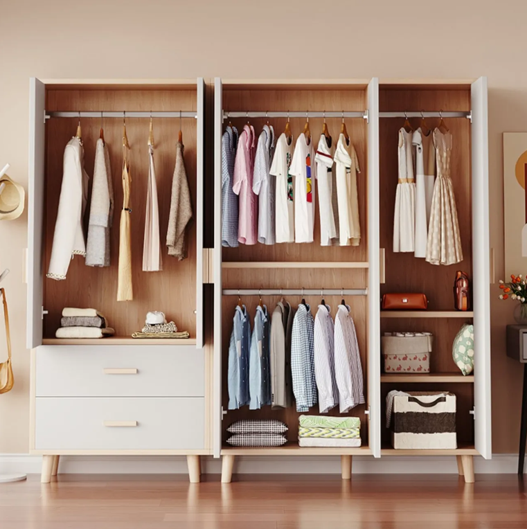 Wardrobe home bedroom solid wood cream wind small apartment locker modern storage wardrobe