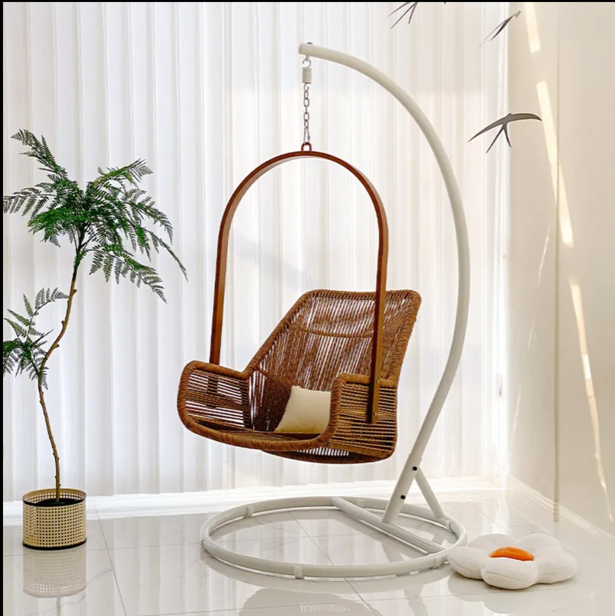 Balcony swing rattan chair indoor hanging basket home leisure girl's bedroom living room high-back cradle chair hanging chair