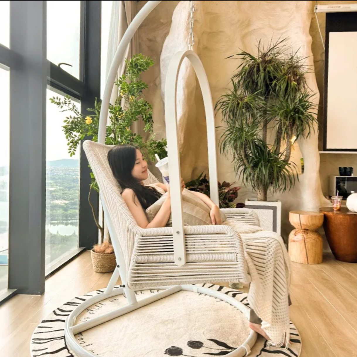 Balcony swing rattan chair indoor hanging basket home leisure girl's bedroom living room high-back cradle chair hanging chair