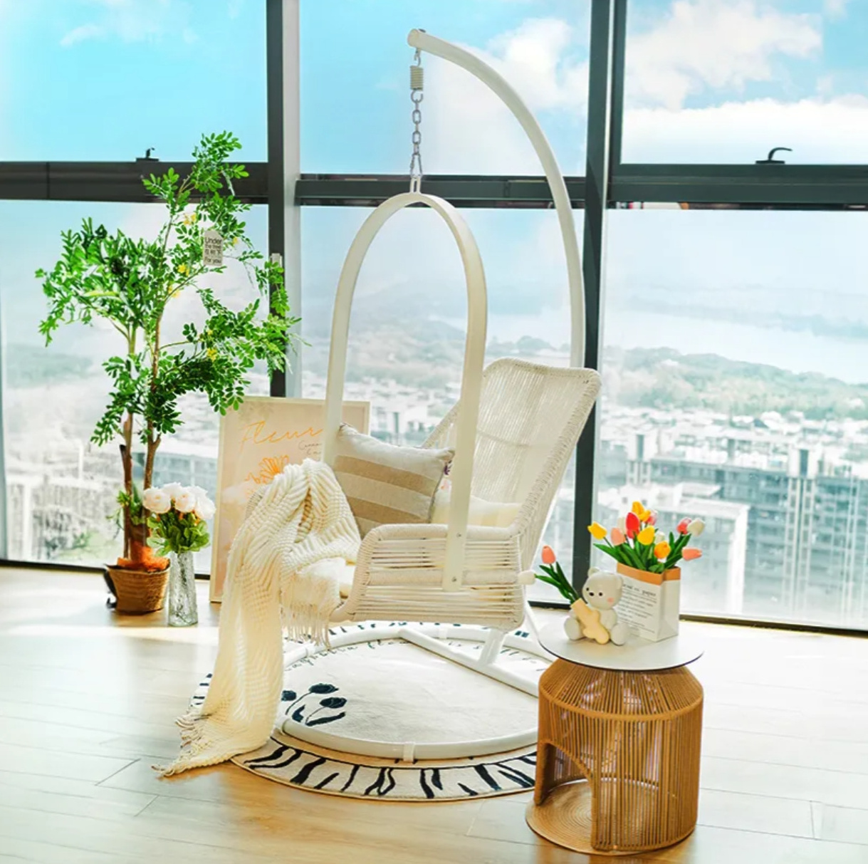 Balcony swing rattan chair indoor hanging basket home leisure girl's bedroom living room high-back cradle chair hanging chair