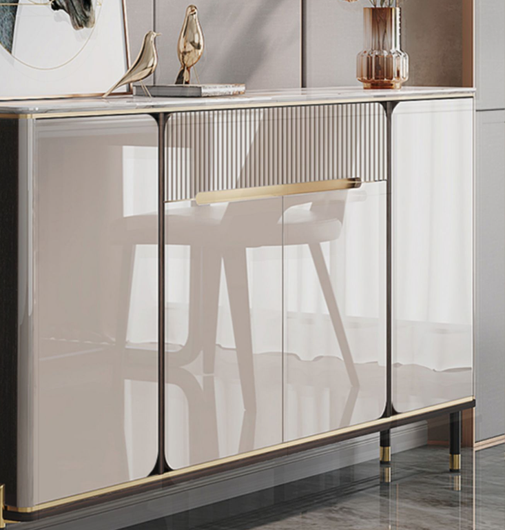 Contemporary Sliding Door Cane Sideboard Console Table Cabinet