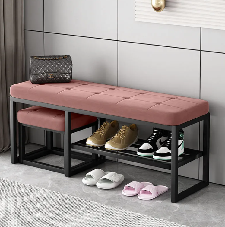 Shoe changing stool at the door wrought iron storage can sit on the shoe rack small shoe stool bench