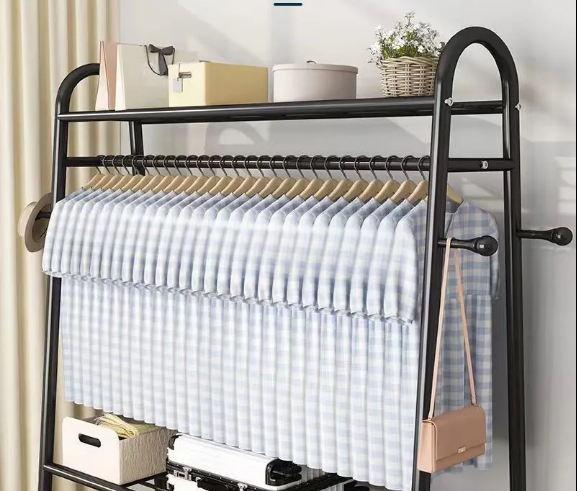 32mm carbon steel multi clothes hanger rack floor stand movable coat rack clothes hanger for bedroom