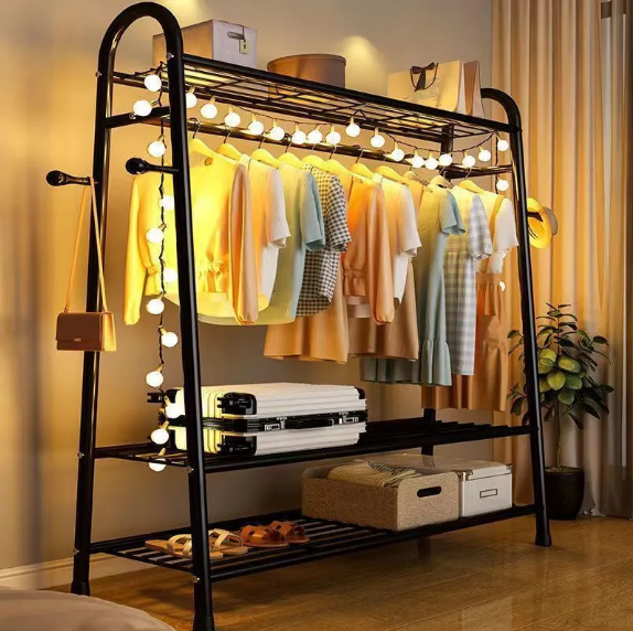 32mm carbon steel multi clothes hanger rack floor stand movable coat rack clothes hanger for bedroom