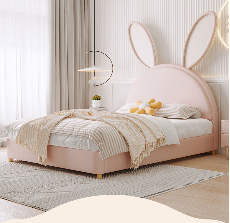 children's bed Nordic single bedroom princess bed girl pink technology leather bed child