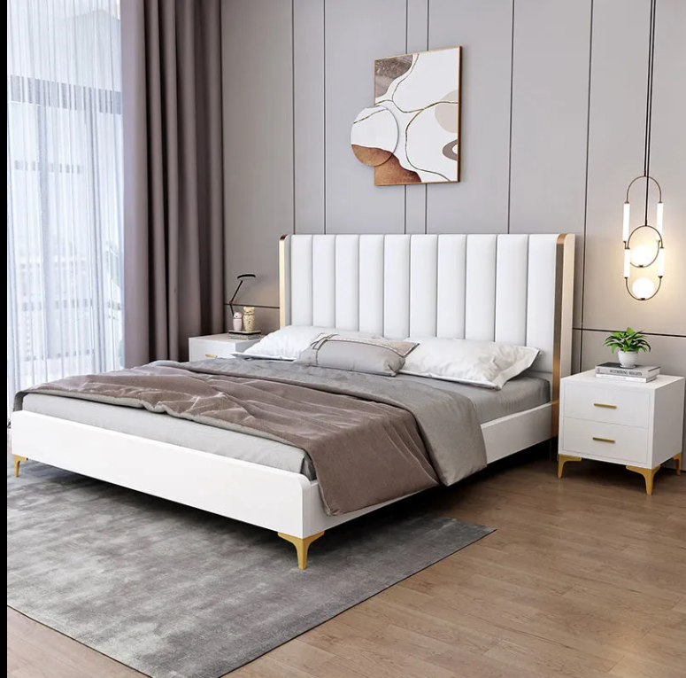 Nordic California king bed storage ottoman new design top fabric solid wood double king size bed fabric raised single bed