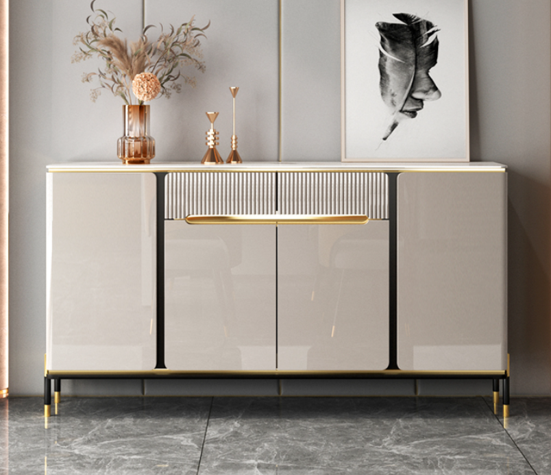 Contemporary Sliding Door Cane Sideboard Console Table Cabinet