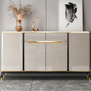 Contemporary Sliding Door Cane Sideboard Console Table Cabinet