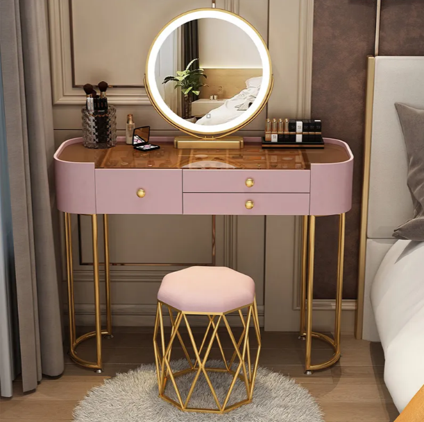 Nordic style modern bedroom furniture makeup led vanity mirror dressing table