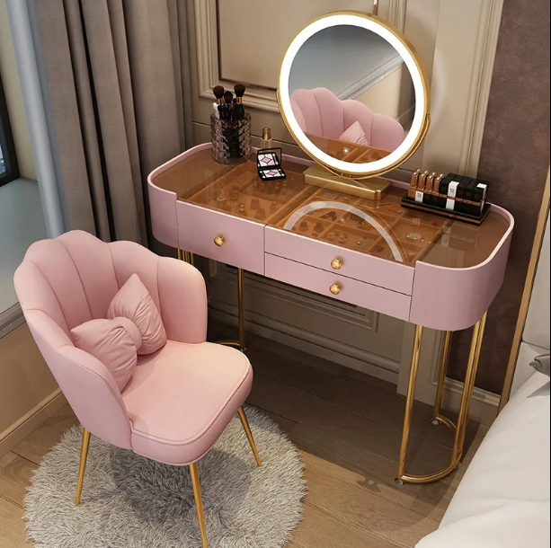 Nordic style modern bedroom furniture makeup led vanity mirror dressing table