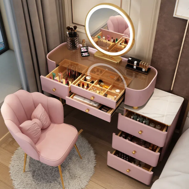 Nordic style modern bedroom furniture makeup led vanity mirror dressing table