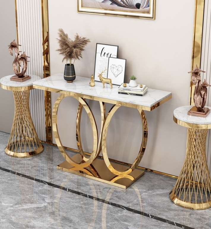 Light luxury entry console cabinet marble porch table against the wall modern minimalist stainless steel console table