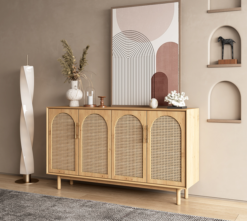 Nordic sideboard solid wood rattan locker living room tea cabinet simple modern porch cabinet small apartment storage cabinet