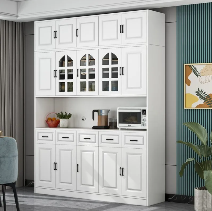 Modern Wood Buffet Cabinet Showcases And Mirror White Sideboard Console Table With 8 Drawers