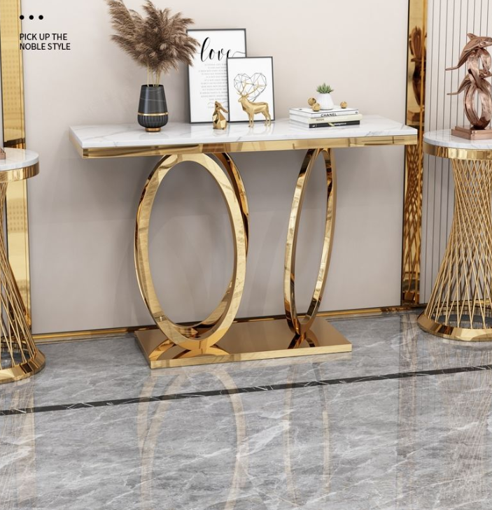 Light luxury entry console cabinet marble porch table against the wall modern minimalist stainless steel console table