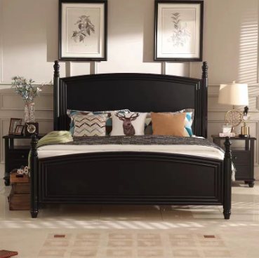 Retro solid wood bed black. 5m 1.8 double bed soft package home bedroom furniture European style