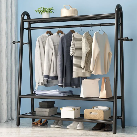 32mm carbon steel multi clothes hanger rack floor stand movable coat rack clothes hanger for bedroom