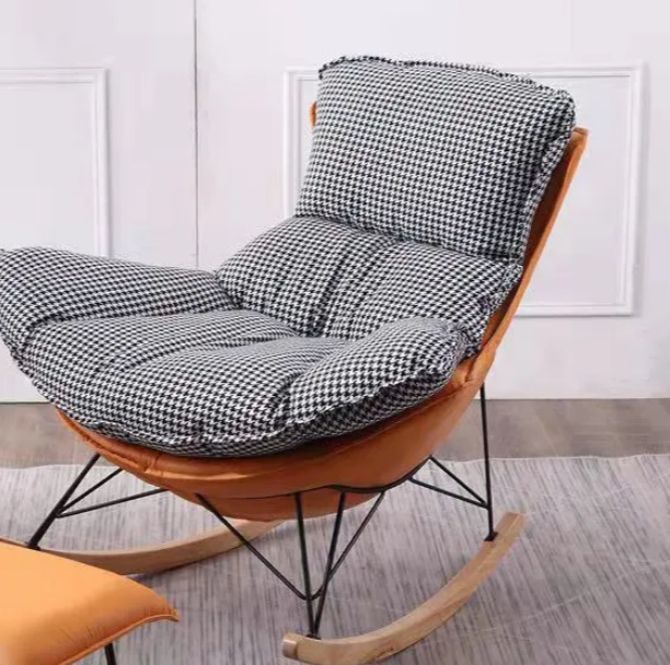 Hot Selling Lamb Wool With Solid Wood Frame Metal Legs Bedroom Accent Chair Rocking Chair