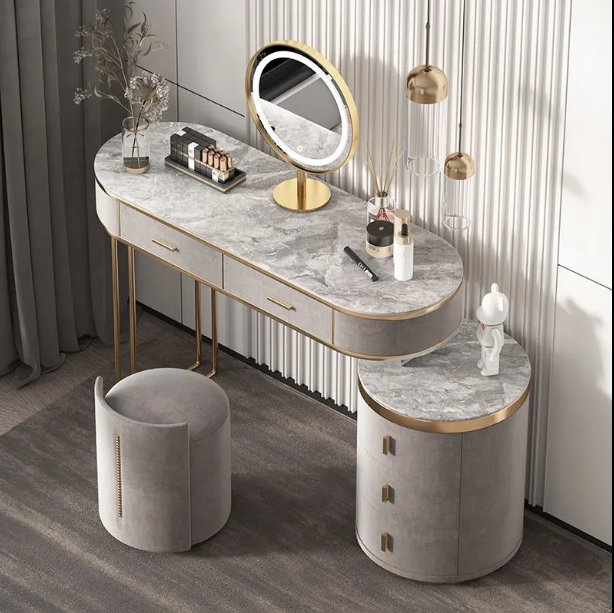 Bedroom Set European Furniture Luxury Dresser Make Up Vanity Desk LED Light Makeup Dressing Table With Mirror And Stool