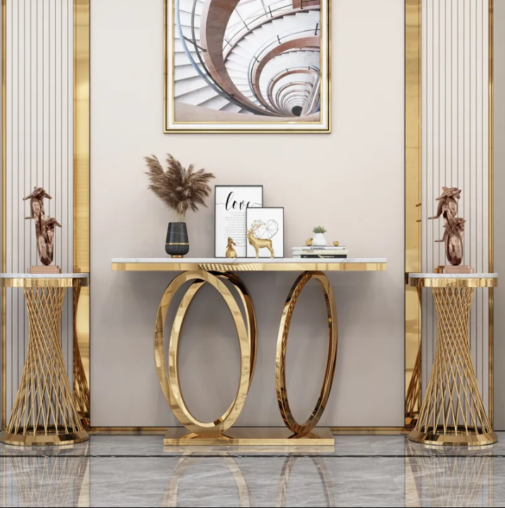 Light luxury entry console cabinet marble porch table against the wall modern minimalist stainless steel console table