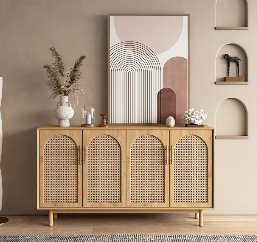 Nordic sideboard solid wood rattan locker living room tea cabinet simple modern porch cabinet small apartment storage cabinet