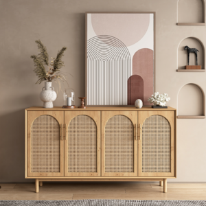 Nordic sideboard solid wood rattan locker living room tea cabinet simple modern porch cabinet small apartment storage cabinet