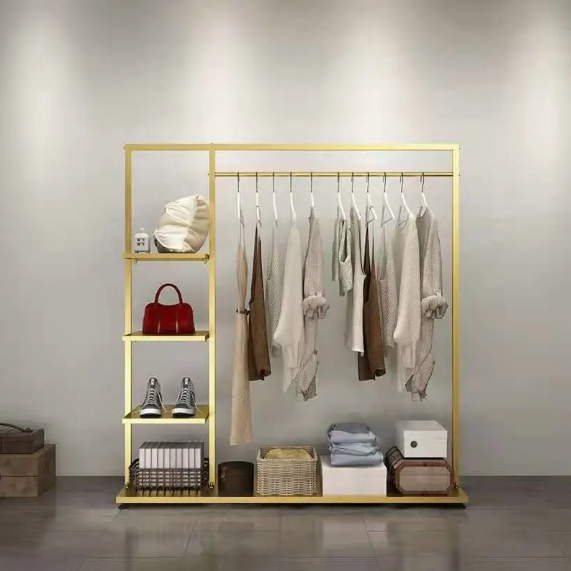 Clothing store wrought iron simple floor-standing clothes display rack women's clothing store gold island frame