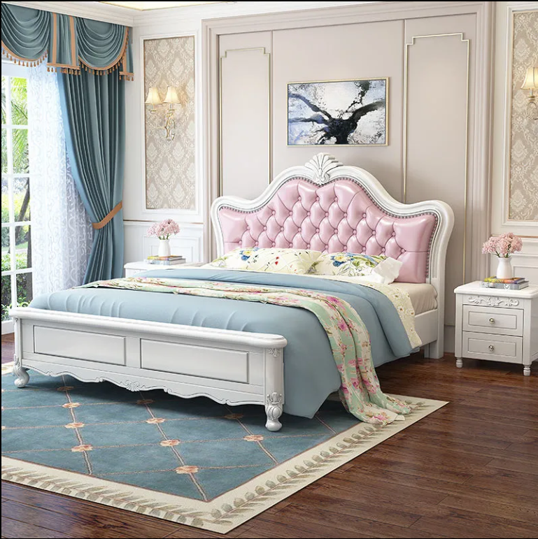 luxury solid wood bed modern minimalist 1.5m European wedding bed American bed white bedroom king size