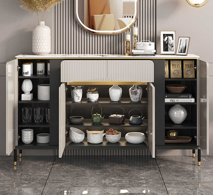 Contemporary Sliding Door Cane Sideboard Console Table Cabinet