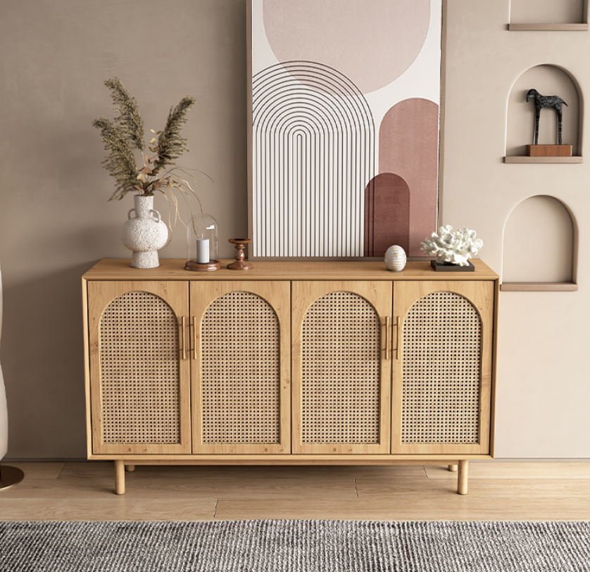 Nordic sideboard solid wood rattan locker living room tea cabinet simple modern porch cabinet small apartment storage cabinet