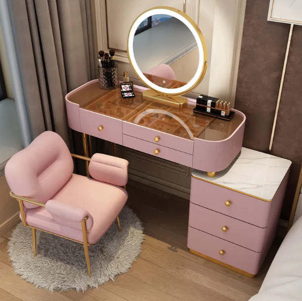 Nordic style modern bedroom furniture makeup led vanity mirror dressing table