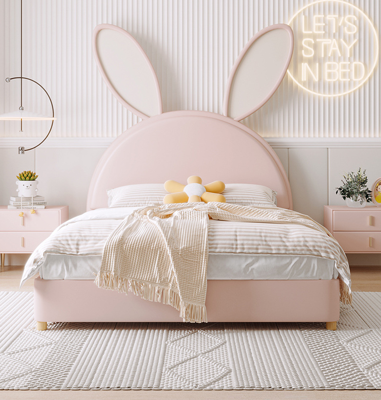 children's bed Nordic single bedroom princess bed girl pink technology leather bed child