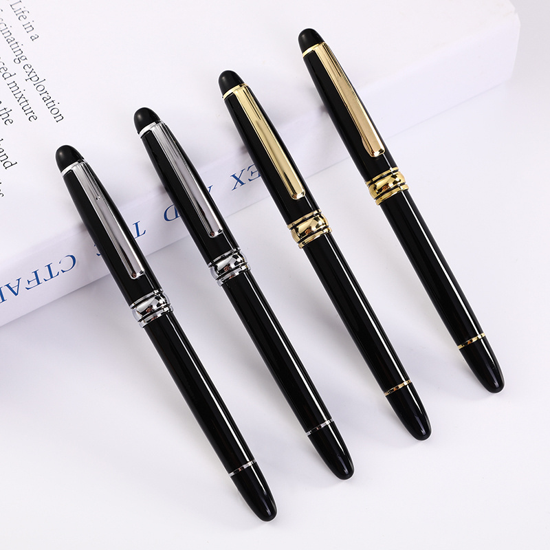 Business Luxury Gift Black Body Gold Silver Trim Personalized Logo Ball Pen Gift Set With Box Printed Pens Metal For Men