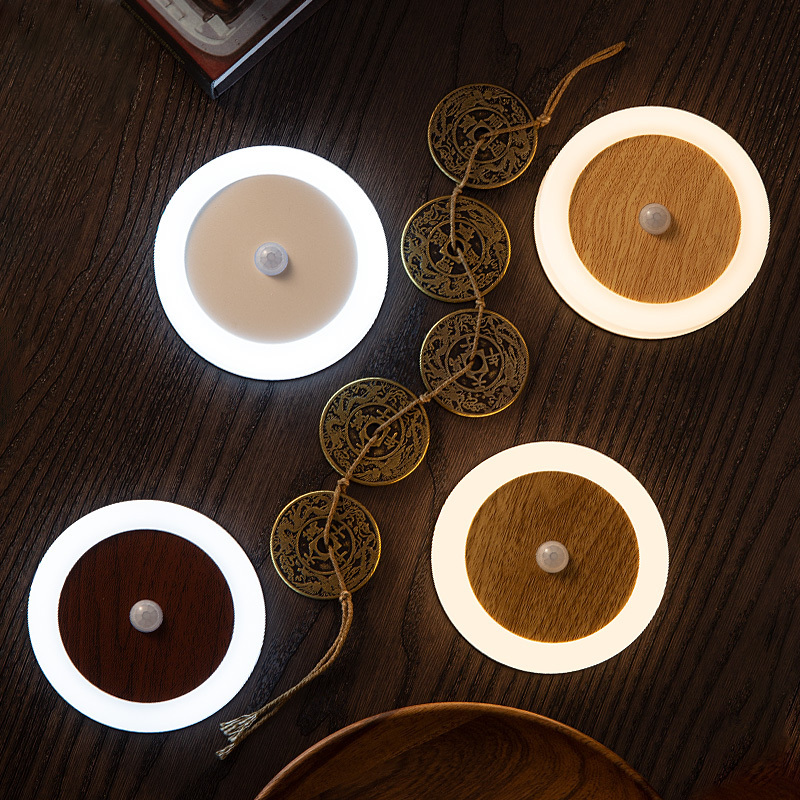 Copper Coin Wall Lamp Rechargeable Magnetic Wood Grain Led Lamp Bedroom Lighting