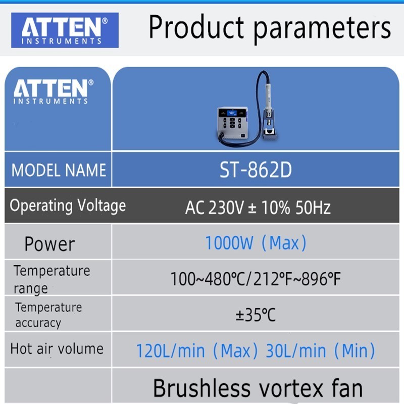 Hot Products ATTEN Repair Digital Adjustable Electric Soldering Iron Desoldering Hot Air Gun Smd BGA Rework Soldering Station