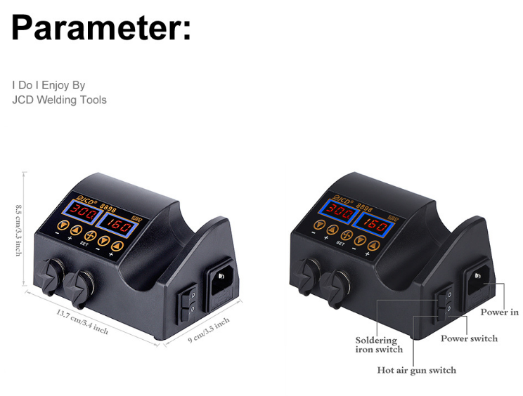 8898 Hot Air Gun Desoldering Station 750W Dual Digital Display Two-in-one Temperature-controlled Welding Station Heat Gun 1.05kg