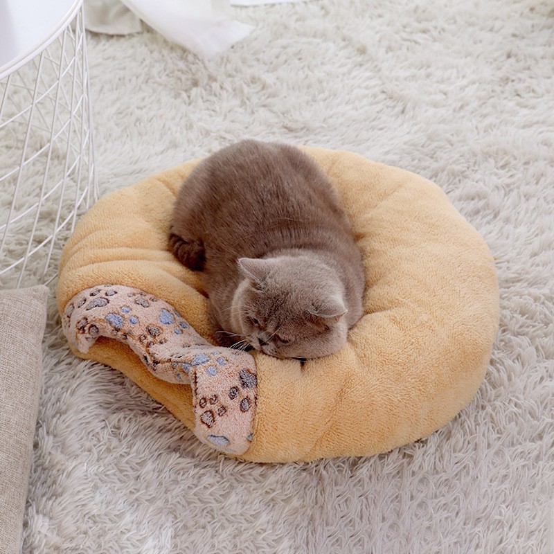 Soft Cute Cave Cat Bed Sleeping Bag Washable Warming Cat Bed Soft Round Pet Cat Cave Bed