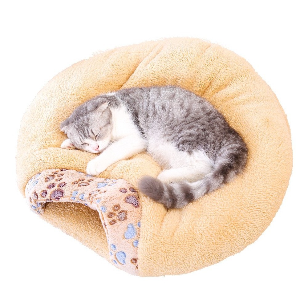 Soft Cute Cave Cat Bed Sleeping Bag Washable Warming Cat Bed Soft Round Pet Cat Cave Bed