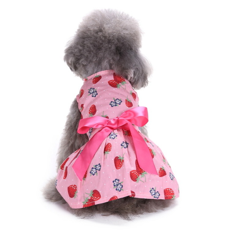 Cute Puppy Clothes Floral Fruits Pattern Female Pet Dog Princess Bowknot Dress Doggie Cat Outfit for Yorkie Chihuahua