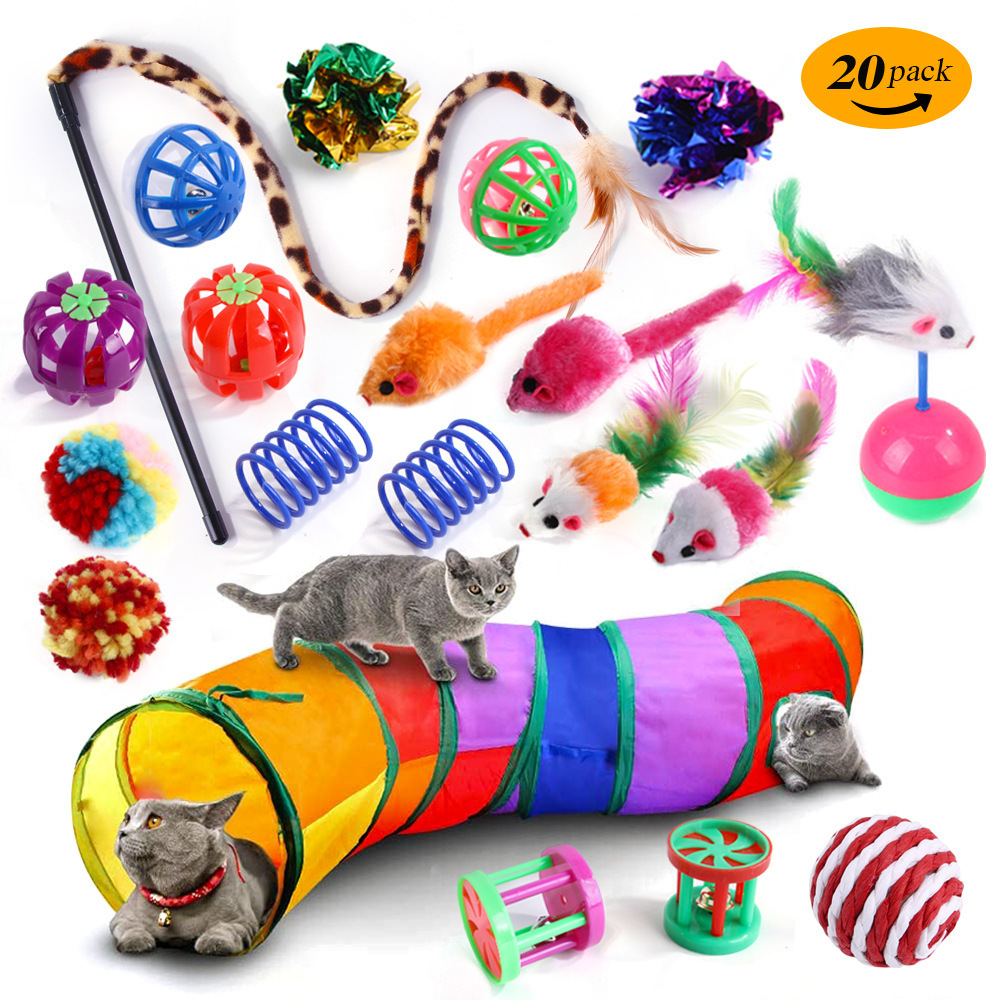 Wholesale 21 Pcs Pack Interactive Cat Toy Collection Cat Toy Set Feather Mouse Teaser Pet Cat Toy