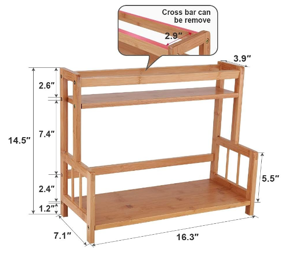 2 Tier Bamboo Spice Rack Organizer Kitchen Countertop Storage Shelf Free Standing Holder Under Cabinet Bathroom