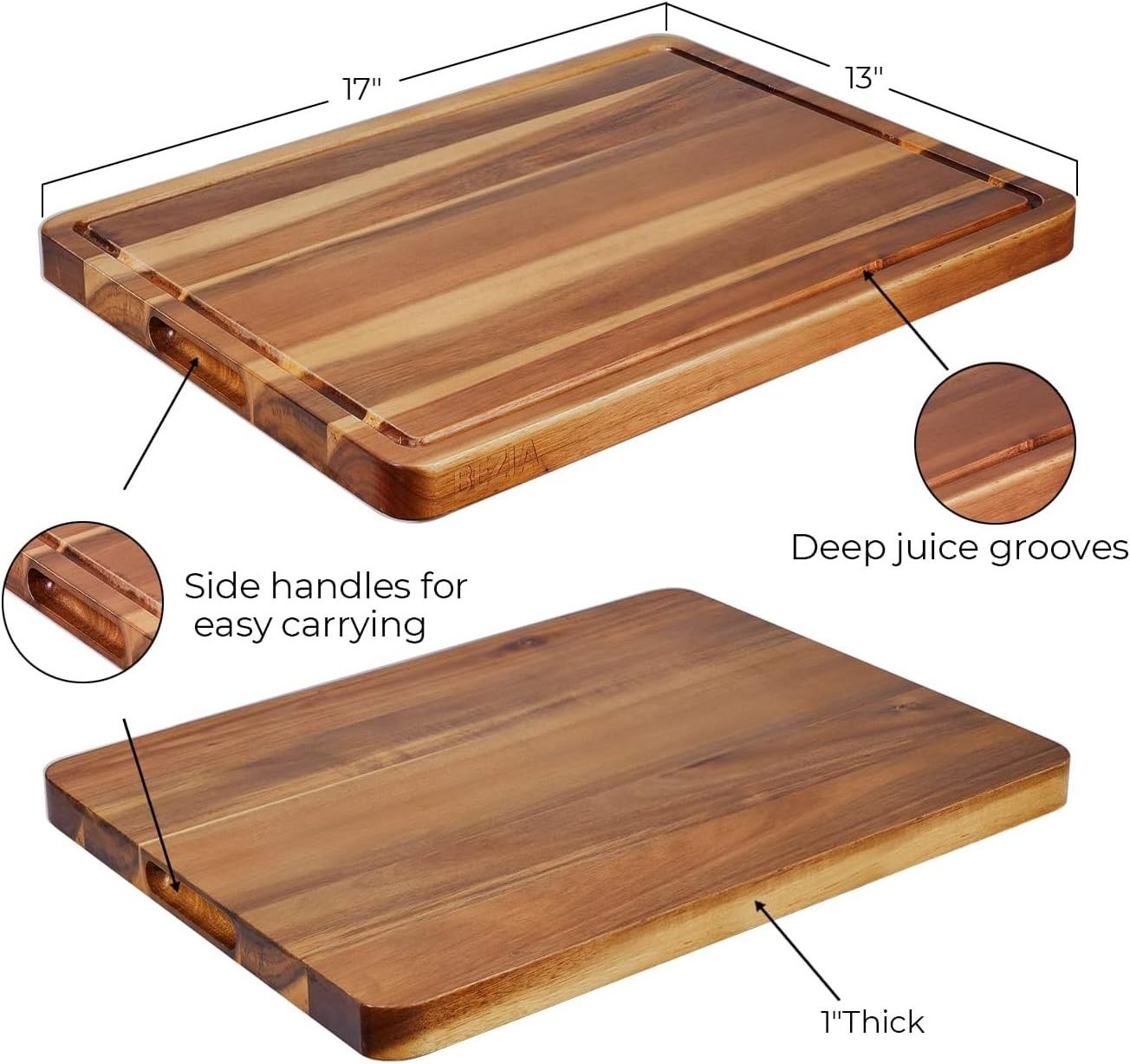 Wood Cutting Board with Handles for Kitchen Butcher Block for Meat and Vegetable Chopping