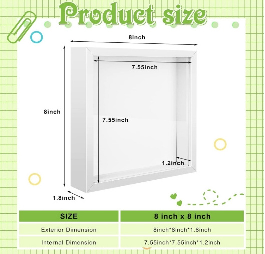 Shadow Box Picture Frame 3D Frames Shadow Box Square Shadow Boxes Display Cases with Adhesive Tape for Baby Items Wedding