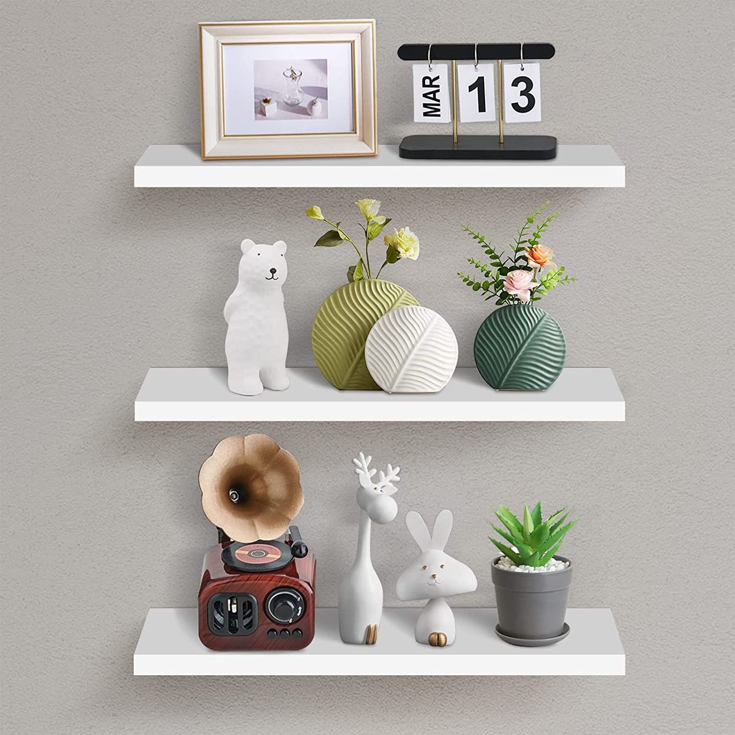 Wooden display stand  wall mounted white wall floating shelf suitable for living room  bedroom  bathroom  kitchen