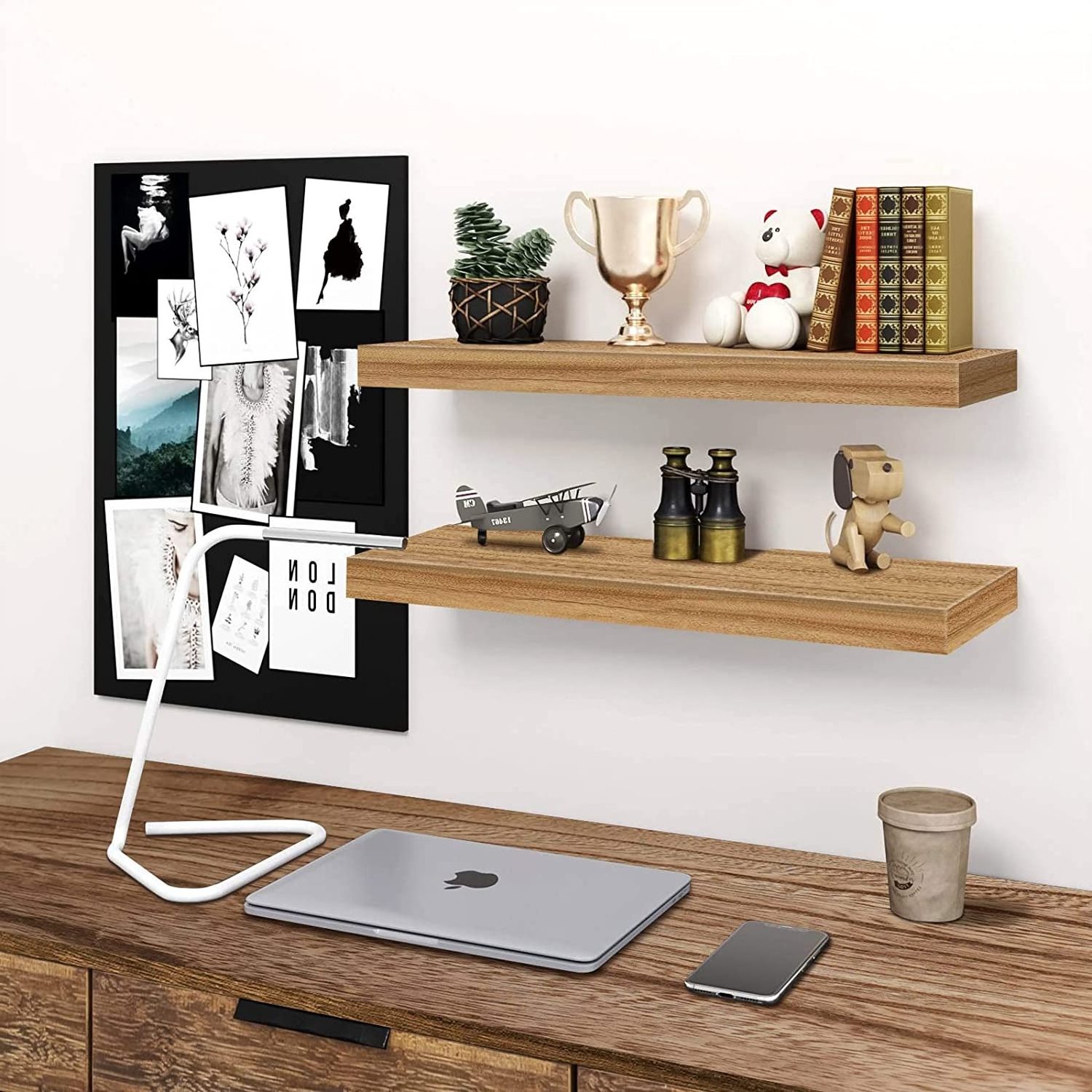 Wooden 2 sets of floating shelves  bathroom storage shelves  living room  bedroom display shelves  kitchen organizer