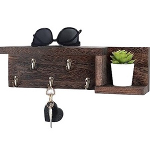 Entryway Shelf with Hooks Holds Leashes Jackets and Glasses Sturdy Wood Keyholder Decorative Key Holder for Wall with Shelf