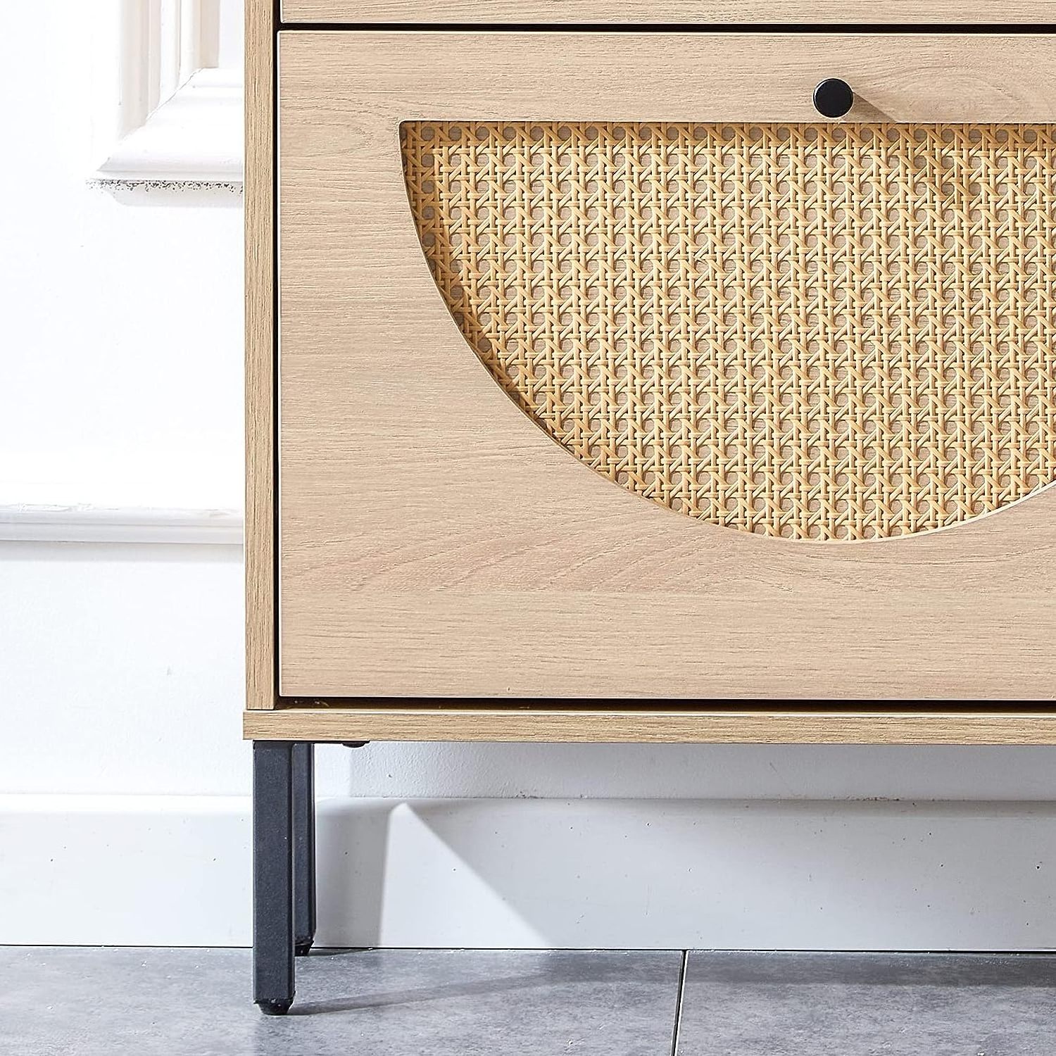 Customizable rattan shoe cabinet with 2 clamshell drawers for entrance hallway